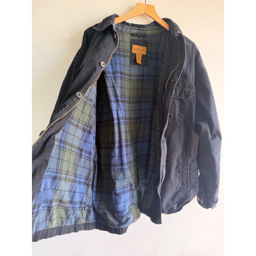 St Johns Bay Mens XXL Black Corduroy Flannel Lined Workwear Jacket Full Zip